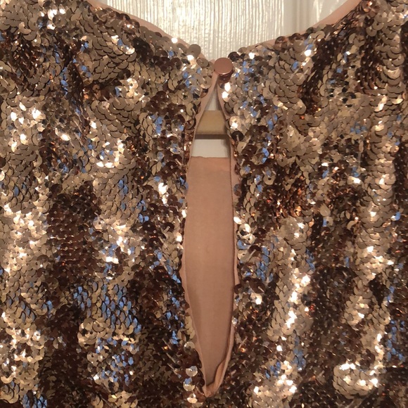 ANTHROPOLOGIE "Maeve" Rose Gold Sequin Tiered Midi Dress - Picture 10 of 12